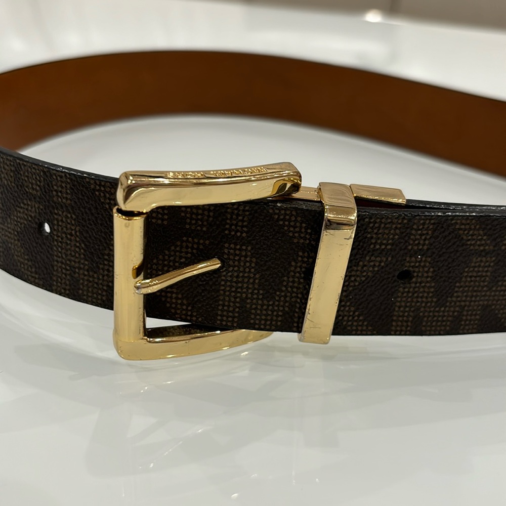 Michael Kors Women Brown Monogram Belt Size S Reversible